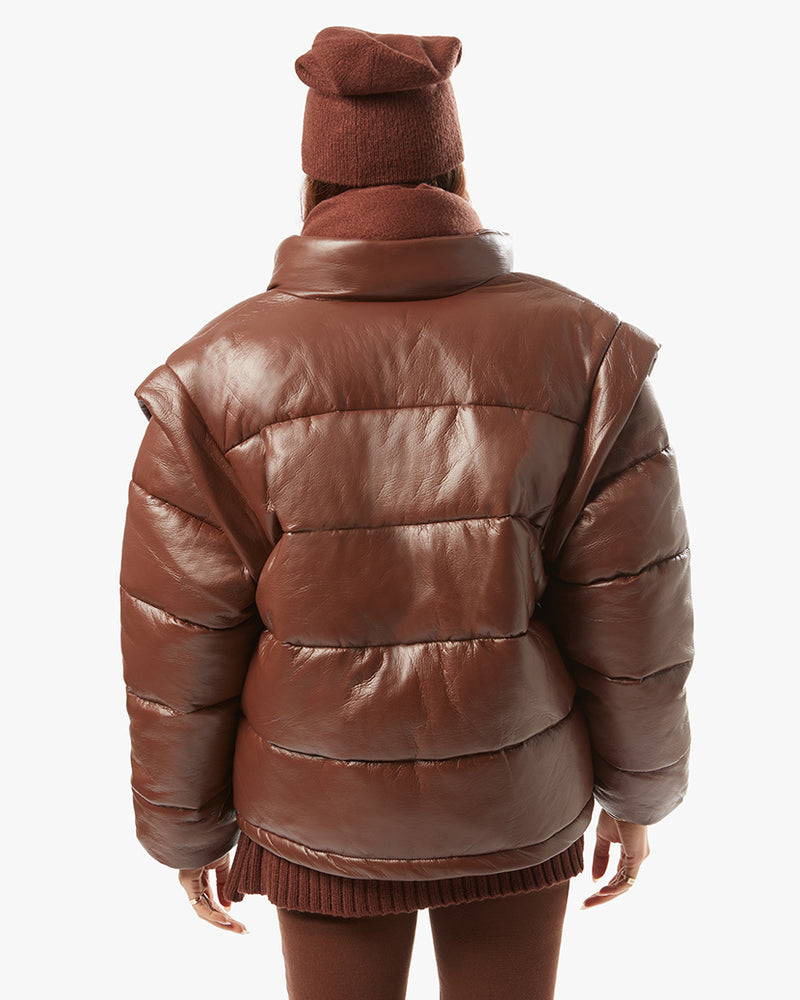 Snap Off Sleeve Puffer Jacket - Cacao