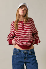 ROUND NECK HENLEY OVERSIZED SWEATSHIRT