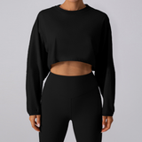 Women's Oversized Drop Shoulder Crew Neck Cropped Top