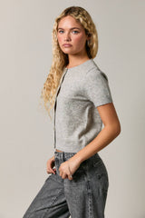 SHORT SLEEVE CREW NECK CROP SWEATER TOP