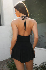 CLARISSE Boho Crinkle Gauze Halter Mini Sundress