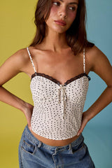 Dotted Lace Trim Corset Cami Top