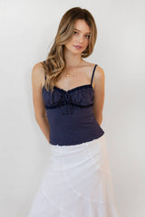 LOTTIE Polka Dot Print Lace Contrast Jersey Tank