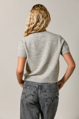 SHORT SLEEVE CREW NECK CROP SWEATER TOP
