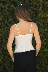 LOTTIE Polka Dot Print Lace Contrast Jersey Tank