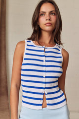 Striped Ribbed Button Front Tank