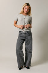 SHORT SLEEVE CREW NECK CROP SWEATER TOP