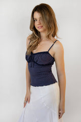 LOTTIE Polka Dot Print Lace Contrast Jersey Tank