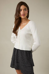 V-NECK LONG SLEEVE BUTTON DOWN LACE INSERTED RIBBED CARDIGAN