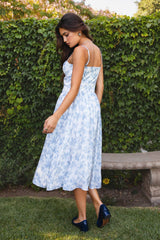 MERRIAM Spaghetti Straps Chiffon Floral Print Midi Dress