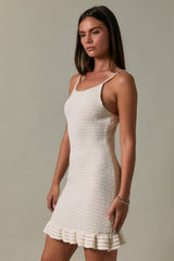 BACK TIE RUFFLE HEM SLEEVELESS CROCHET MINI DRESS