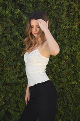 LOTTIE Polka Dot Print Lace Contrast Jersey Tank