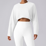 Women's Oversized Drop Shoulder Crew Neck Cropped Top
