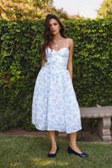 MERRIAM Spaghetti Straps Chiffon Floral Print Midi Dress