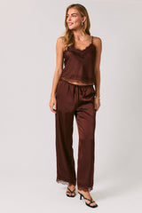 Lace Trim Satin Spaghetti Strap Cami Top
