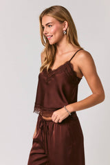Lace Trim Satin Spaghetti Strap Cami Top