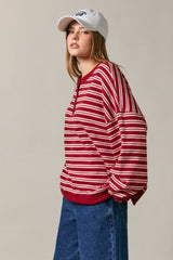 ROUND NECK HENLEY OVERSIZED SWEATSHIRT