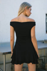 RAVAYA Off-The-Shoulder Bardot Mini Dress W Layered Skirt