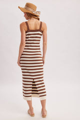 STRIPED SQUARE NECK SLEEVELESS KNIT MIDI DRESS