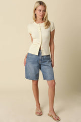 Leslie Sculpt Button-Front Knit Top