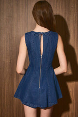 ROUND NECK SLEEVELESS FLARE DENIM ROMPER