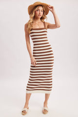 STRIPED SQUARE NECK SLEEVELESS KNIT MIDI DRESS