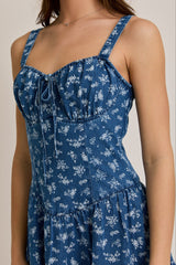 Sweetheart Neckline Corset Tiered Denim Mini Dress
