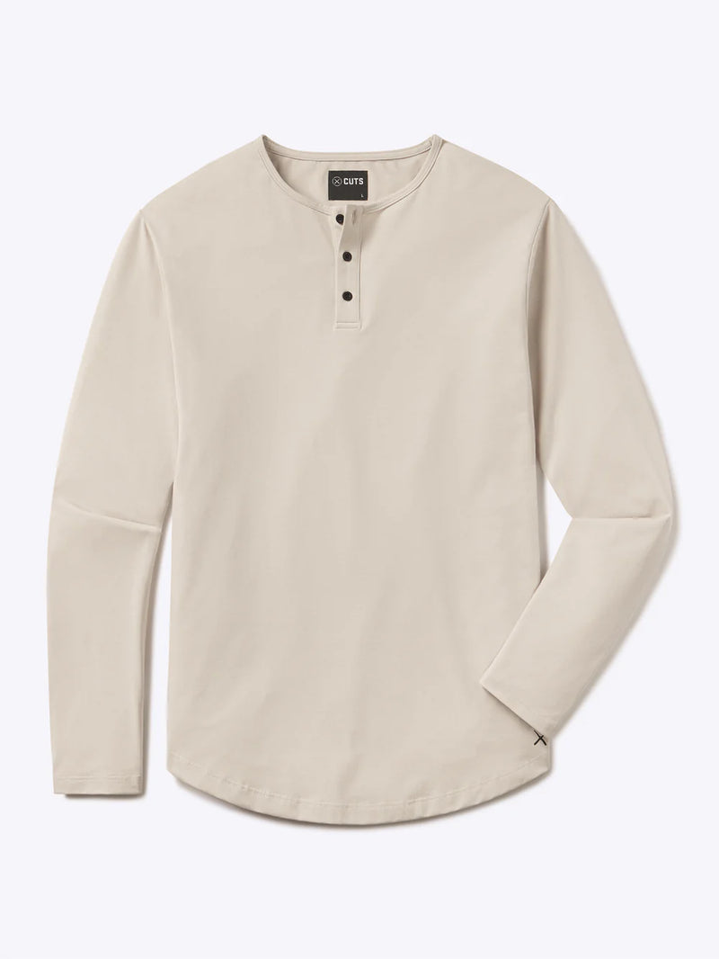AO Long Sleeve Henley Curve-Hem