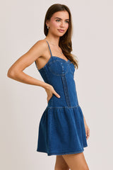 Bustier Top Low Waist Denim Dress