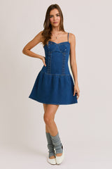 Bustier Top Low Waist Denim Dress