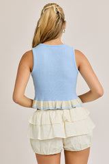 Contrast Yarn Detail Sleeveless Sweater Top