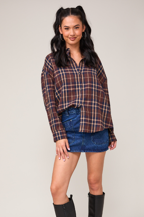 Oversized Plaid Shirt Top