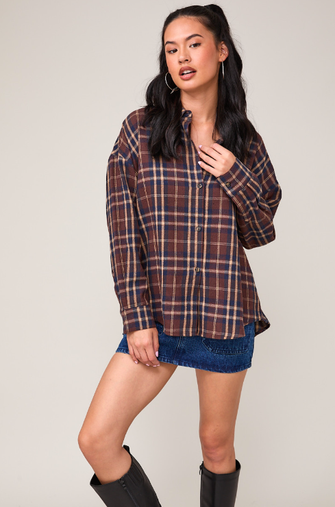 Oversized Plaid Shirt Top