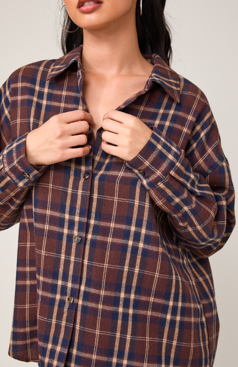 Oversized Plaid Shirt Top