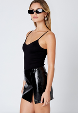 Split Hem Leather Skirt