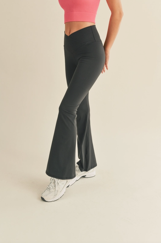 Black High Waist Crossover Flare Legging