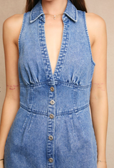 Denim Halter Mini Dress
