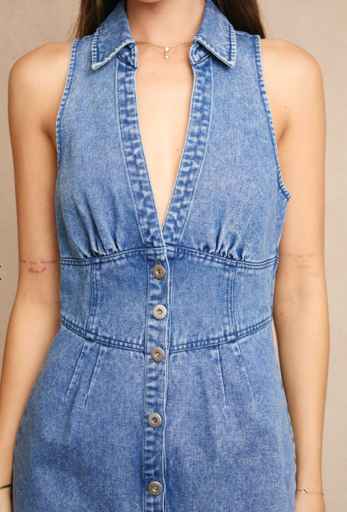 Denim Halter Mini Dress
