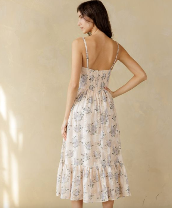 Blush‑Lavender Floral Midi Dress