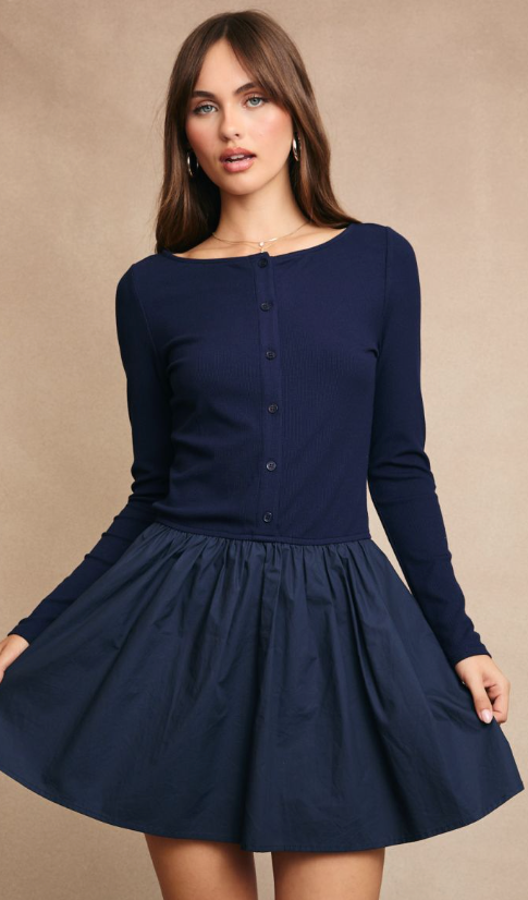 Boat Neck Knit Top Mini Dress