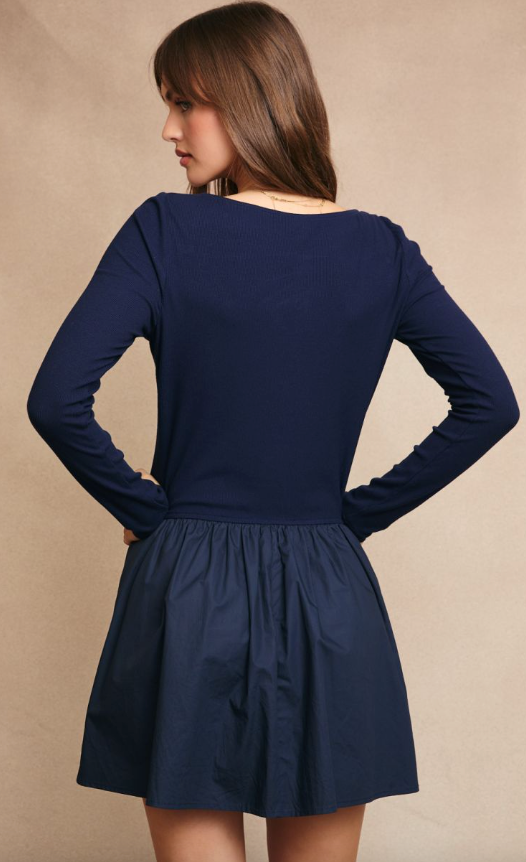 Boat Neck Knit Top Mini Dress
