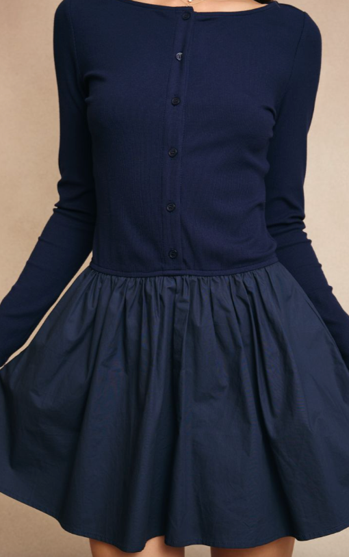 Boat Neck Knit Top Mini Dress