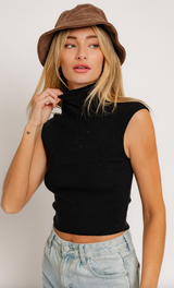 Sleeveless Ribbed Turtleneck Crop Top