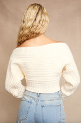 Off-Shoulder Button Down Sweater Top
