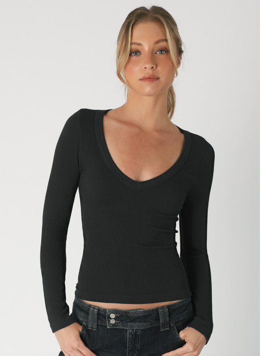 Deep V Neck LS Top