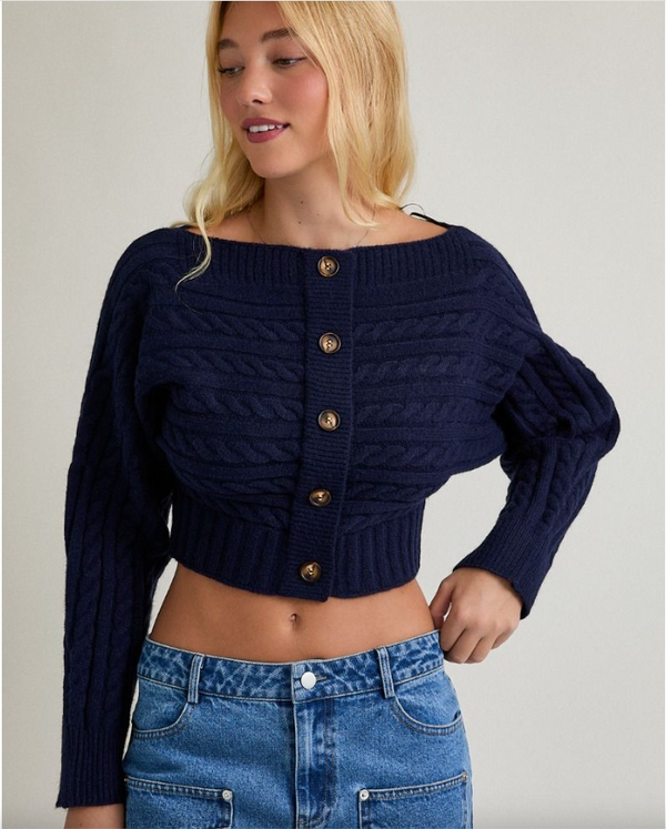 Off-Shoulder Button Down Sweater Top