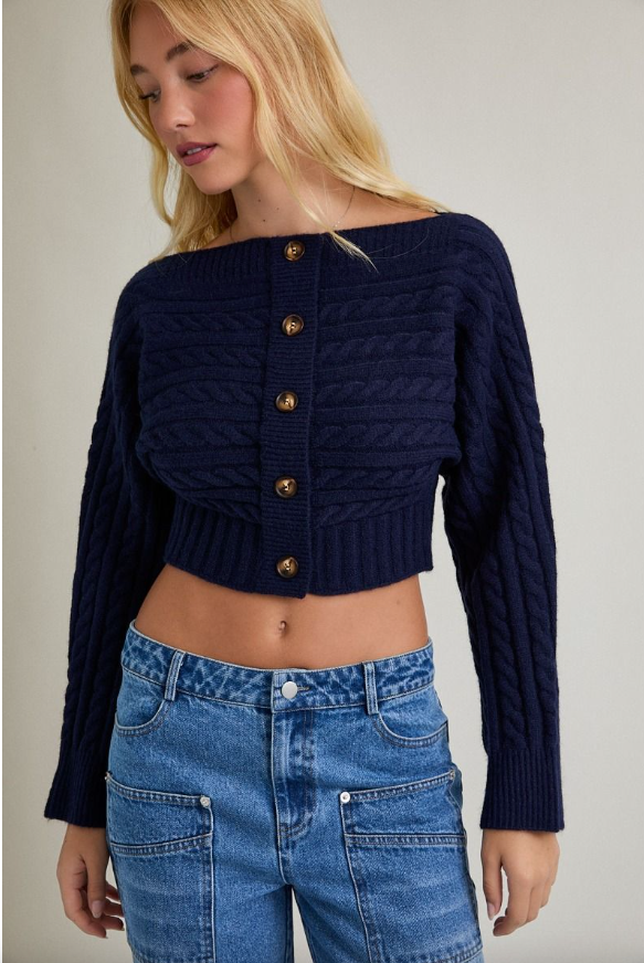 Off-Shoulder Button Down Sweater Top