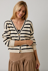 V-Neck Long Sleeve Button Up Stripe Sweater Cardigan