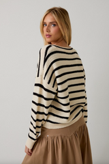 V-Neck Long Sleeve Button Up Stripe Sweater Cardigan