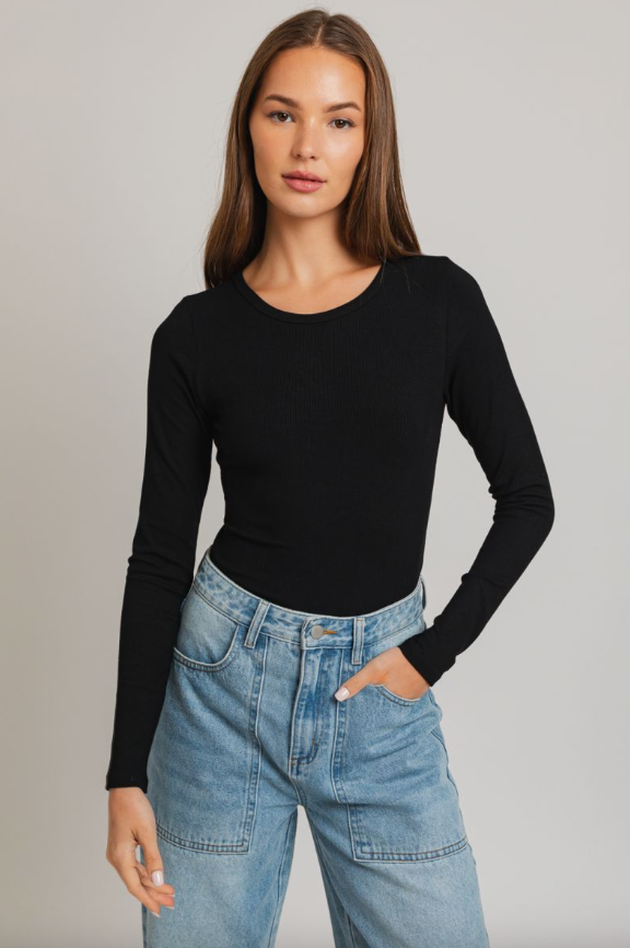 Long Sleeve Round Neck Ribbed Bodysuit
